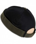Skullies & Beanies Brimless Adjustable Docker Hat Beanie - Retro Cotton No Visor Cap Men and Women - Black W/ Olive Green Cuf...