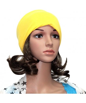 Headbands Women's Solid Stretch Wide Sports Headband Cotton Yoga Hairband Bandanas - Yellow - C8188NCNKWG $12.96
