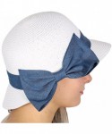 Sun Hats Beach Hats for Women Wide Brim Summer Sun hat- Floppy Paper Straw Foldable Packable - Ribbon White - CC18ERDZS5S $19.11