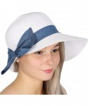Sun Hats Beach Hats for Women Wide Brim Summer Sun hat- Floppy Paper Straw Foldable Packable - Ribbon White - CC18ERDZS5S $19.11