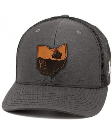 Baseball Caps Ohio 'The Buckeye' Leather Patch Hat Curved Trucker - Brown/Khaki - CC18IGQ26EM $37.95