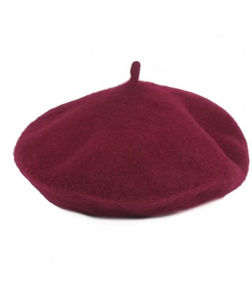 Berets Women Wool Beret Hat French Artist Solid Color Beanie Cap - Wine Red - CZ18IGC7O6I $13.92