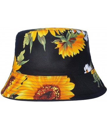 Bucket Hats Fashion Print Bucket Hat Summer Fisherman Cap for Women Men - Sunflower Black - CO18UEKKWT2 $16.98