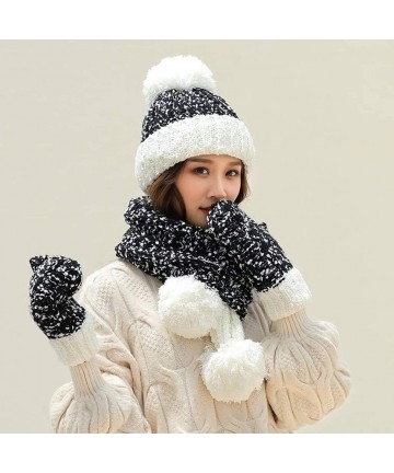 Skullies & Beanies 3Pcs Women Winter Set Warm Multicolor Knitted Beanie Hat Caps Hairball +Hairball Scarf+Gloves Mittens Set ...