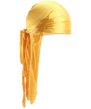 Skullies & Beanies Unisex Silk Durag Headwraps Sweat Wicking Beanie Turbans Extra Long Tail Wide Straps African Headwear - Ye...
