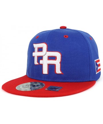 Baseball Caps PR 3D Embroidered Flatbill Snapback Cap with Puerto Rico Flag - Royal Red - CL18CD5SHD2 $24.86