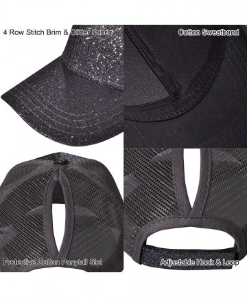 Baseball Caps Ponytail Baseball Cap High Bun Ponycap Adjustable Mesh Trucker Hats - 006 (Glitter) - Black - CD18HS8UYQX $18.19