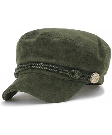 Newsboy Caps Solid Color Suede Like Flat Top Newsboy Cap Duck Bill Flat Hunting Hat - Olive Green - C818H3Y5NNH $34.02