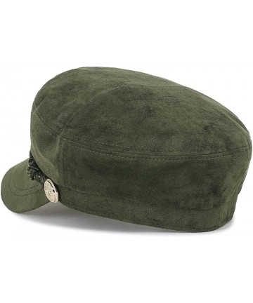 Newsboy Caps Solid Color Suede Like Flat Top Newsboy Cap Duck Bill Flat Hunting Hat - Olive Green - C818H3Y5NNH $34.02