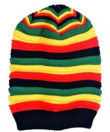 Skullies & Beanies Hand Crochet Knit Slouchy Dread Rasta Reggae Hat with Stripes for Women Men - C518K6GYKW4 $13.82