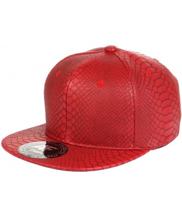 Baseball Caps Faux Leather Python Skin Flat Bill Adjustable Strapback CP - Red - C411SFSPV4V $16.47