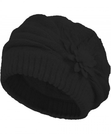 Berets Women's Winter Hat French Beret Solid Floral Decoration Knit Beanie Cap - Black - CA188TKWU3I $21.34