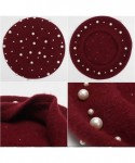 Berets 2017 Vintage Beret Hat Pearl Wool Lady Winter Warm Hat Beanies Artist Hat - Wine Red - CG188KZW8HG $17.32
