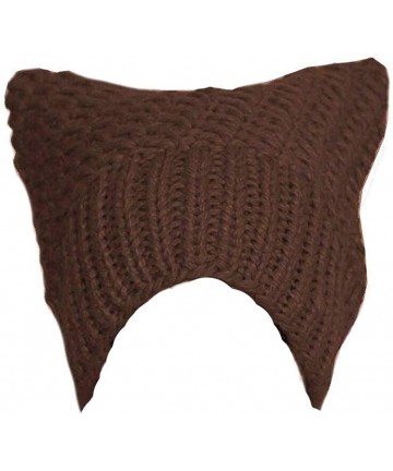 Skullies & Beanies 100% Handmade Knitted Pussy Cat Hat for Women's March Winter Warm Beanie Cap - Dark Coffee - CH18L6MENAO $...
