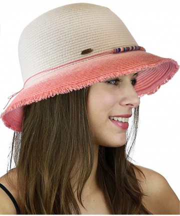 Bucket Hats Women's Paper Woven Cloche Bucket Hat with Color Bow Band - Coral Fringe - CY19654AY4H $25.65