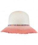 Bucket Hats Women's Paper Woven Cloche Bucket Hat with Color Bow Band - Coral Fringe - CY19654AY4H $25.65
