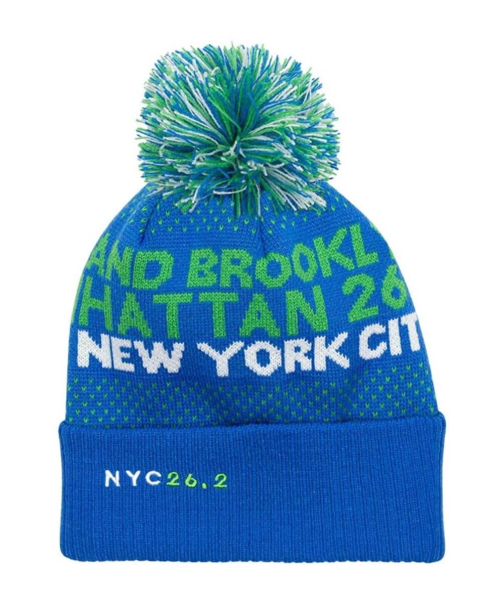 Skullies & Beanies Pom Pom Beanie Hat for Runners - Running Hats - Nyc 26.2 (Blue/Green) - CZ18DR44R0L $32.87