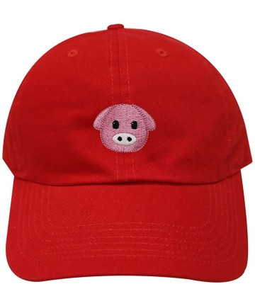 Baseball Caps Pig Emoji Cotton Baseball Dad Cap - Red - CH17YSEC2DX $18.06