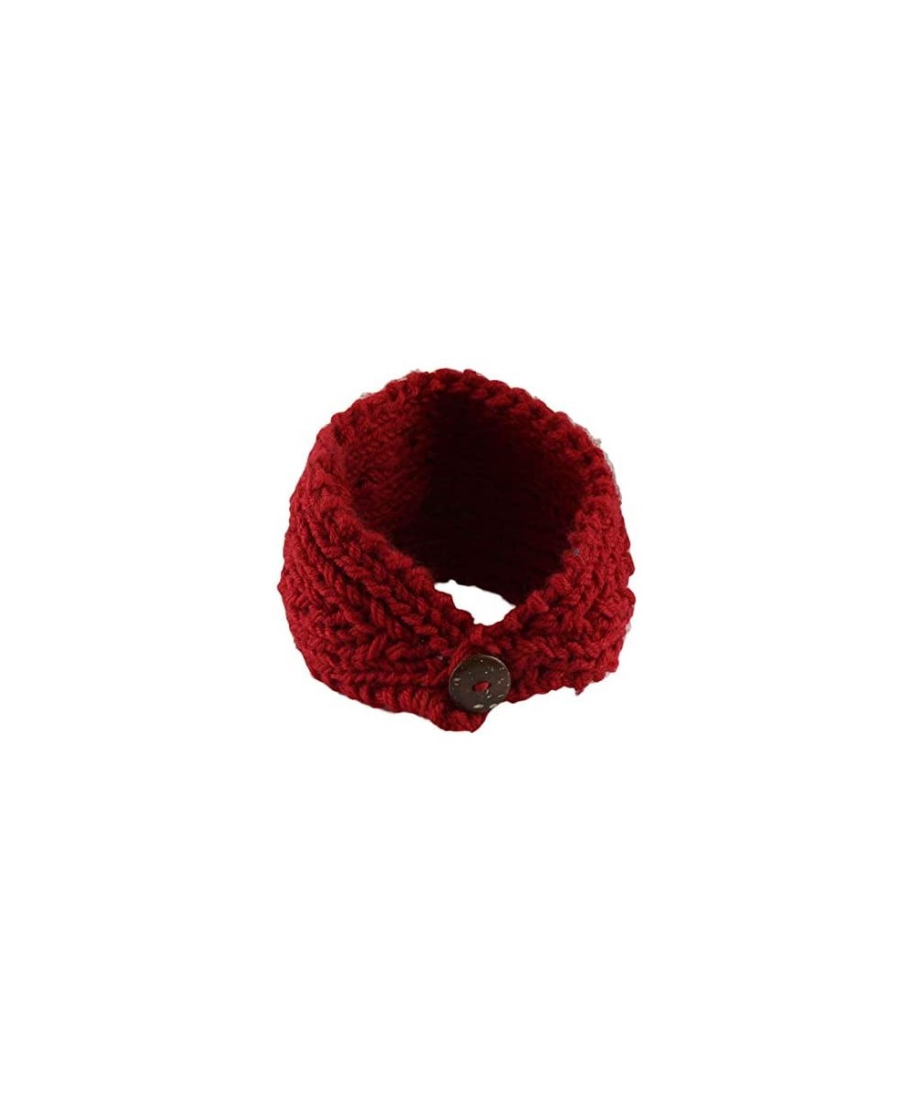 Cold Weather Headbands Fashion Women Crochet Button Headband Knit Hairband Flower Winter Ear Warmer Head Wrap - Red - CU18L2X...