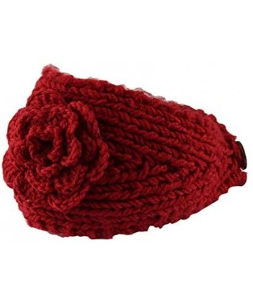 Cold Weather Headbands Fashion Women Crochet Button Headband Knit Hairband Flower Winter Ear Warmer Head Wrap - Red - CU18L2X...