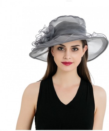 Sun Hats Women's Colorful Organza Flower Brim Kentucky Derby Hat - Grey - CX12GT8707T $14.02