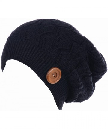 Skullies & Beanies Womens Winter Knit Beanie Hat Plush Fleece Lined - Black Button - C618XYLNAT5 $39.47