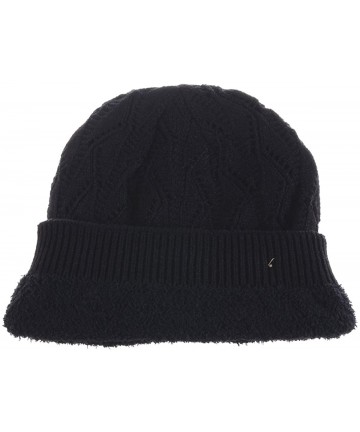 Skullies & Beanies Womens Winter Knit Beanie Hat Plush Fleece Lined - Black Button - C618XYLNAT5 $27.37