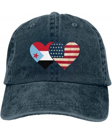 Skullies & Beanies South Yemen Flag and American Flag Cute Unisex Washed Cap Adjustable Dad's Denim Baseball Cap - Navy - C21...