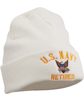 Skullies & Beanies US Navy Retired Military Embroidered Long Beanie - White - CF11USNG09B $31.79