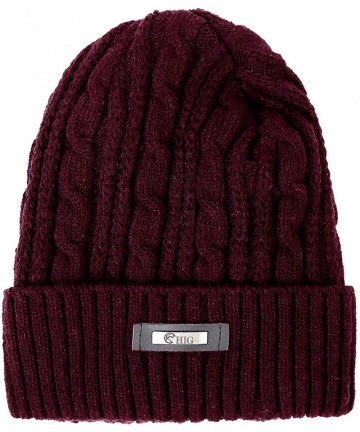 Skullies & Beanies Mens Winter Hat Warm Comfortable Soft Knit Beanie Hats Lined with Fleece - Wine Red - C318XGYZAYL $14.52