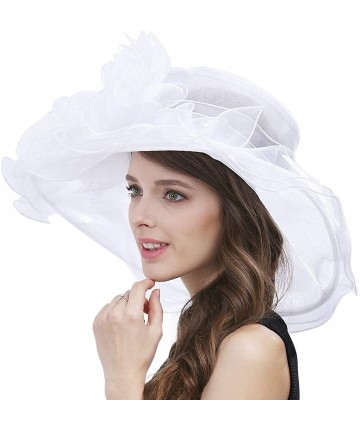 Sun Hats Women's Organza Feather/Veil Party Occasion Event Kentucky Derby Church Dress Sun Hat Cap - White - CZ127B8MNJV $43.58