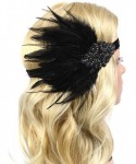Headbands Roaring 20's Flapper Rhinestone Headband with Feather Vintage 1920s Hair Hoop Headpiece - Black - CL18D88NHKS $14.26
