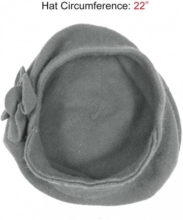 Berets Women's Reversible Wool Beret Hat - Flower Accented - Gray - C111Q68OSYL $37.64