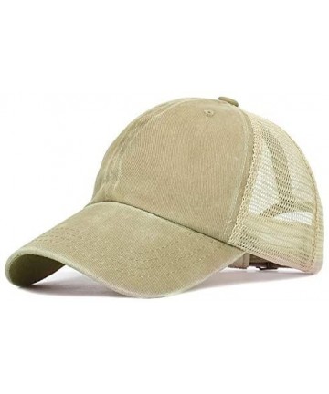 Baseball Caps Vintage Distressed Trucker Hat Mesh Adjustable Baseball Cap Unisex Headwear - Khaki - CW18RT93D05 $13.48