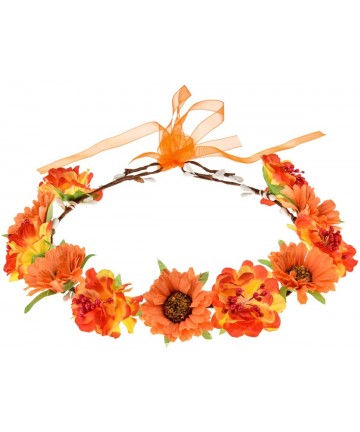 Headbands Rose Flower Leave Crown Bridal with Adjustable Ribbon - A Orange - CM1949DOKYT $13.14
