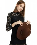Fedoras Womens Floppy Hat- Wool Felt Wide Brim Sun Hat Fedora Cloche Bowler Cap - Coffee - CQ18T63QT8Q $21.31