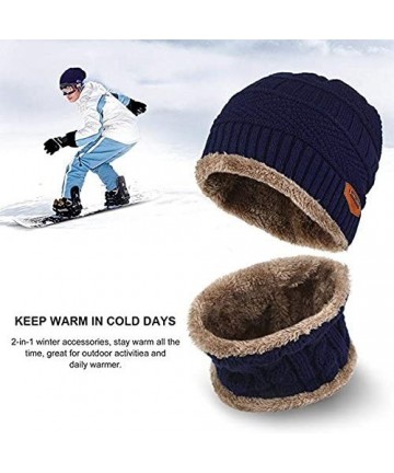 Skullies & Beanies Winter Hat 2-Pieces Warm Knitted Hat and Circle Scarf Set Outdoors Scarf Beanie Skull Cap for Winter - C31...