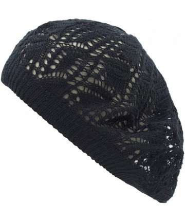 Berets Womens Lightweight Cut Out Knit Beanie Beret Cap Crochet Hat - Many Styles - Black Leaf - C412LCQ810X $19.78