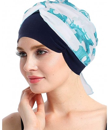 Skullies & Beanies Womens Hair Bonnet Chiffon Turban Multifunctional Headwear for Chemo Cancer Headwrap - Light Blue - C518DL...