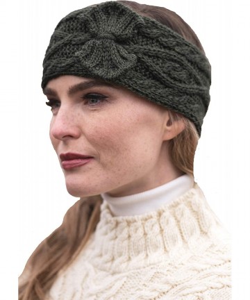 Cold Weather Headbands Women's One Size Irish Cable Knitted Headband (100% Merino Wool) - Army Green - CO19746R92C $40.07