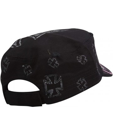 Baseball Caps Womens Print Adjustable Cadet Cap - Black/Pink - Iron Cross - C7196LUUY5U $14.33