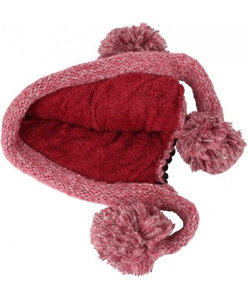 Skullies & Beanies Fleece Lining Thick Cable Knit Beanie Hat Pom Earflaps DZ70028 - Hotpink - CX18L76O8HC $22.86