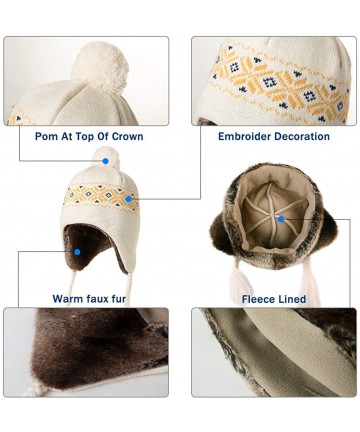 Skullies & Beanies Women Knit Beanie Snow Winter Hat Ski Cap with Pom for Girl Cold Weather 54-60cm - 00792-beige - CE192ODDX...