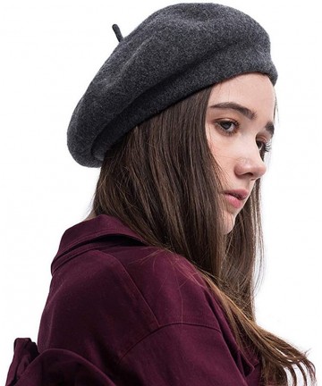 Berets Woman French 100% Wool Beret Solid Color Artist Hat Womens Winter Beanie Cap Hat - Dark Grey - C218KN7UQ9G $27.06