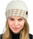 Skullies & Beanies Cable Knit Soft Stretch Multicolor Houndstooth Stitch Cuff Skully Beanie Hat - Houndstooth Ivory/Beige - C...