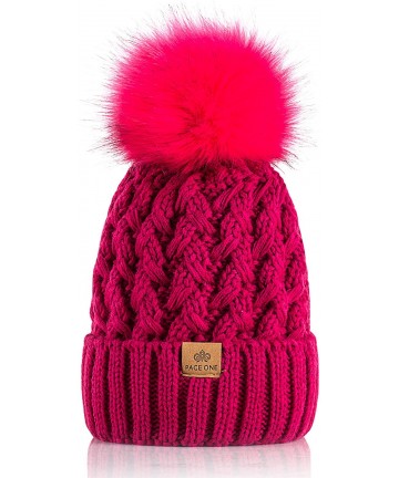 Skullies & Beanies Womens Winter Ribbed Beanie Crossed Cap Chunky Cable Knit Pompom Soft Warm Hat - Rose Red - C618MHL2Y7U $1...