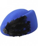 Berets Women's Vintage Feather Wool Beret Cap British Style Pillbox Hat - Blue - CD124X1DBL3 $31.00