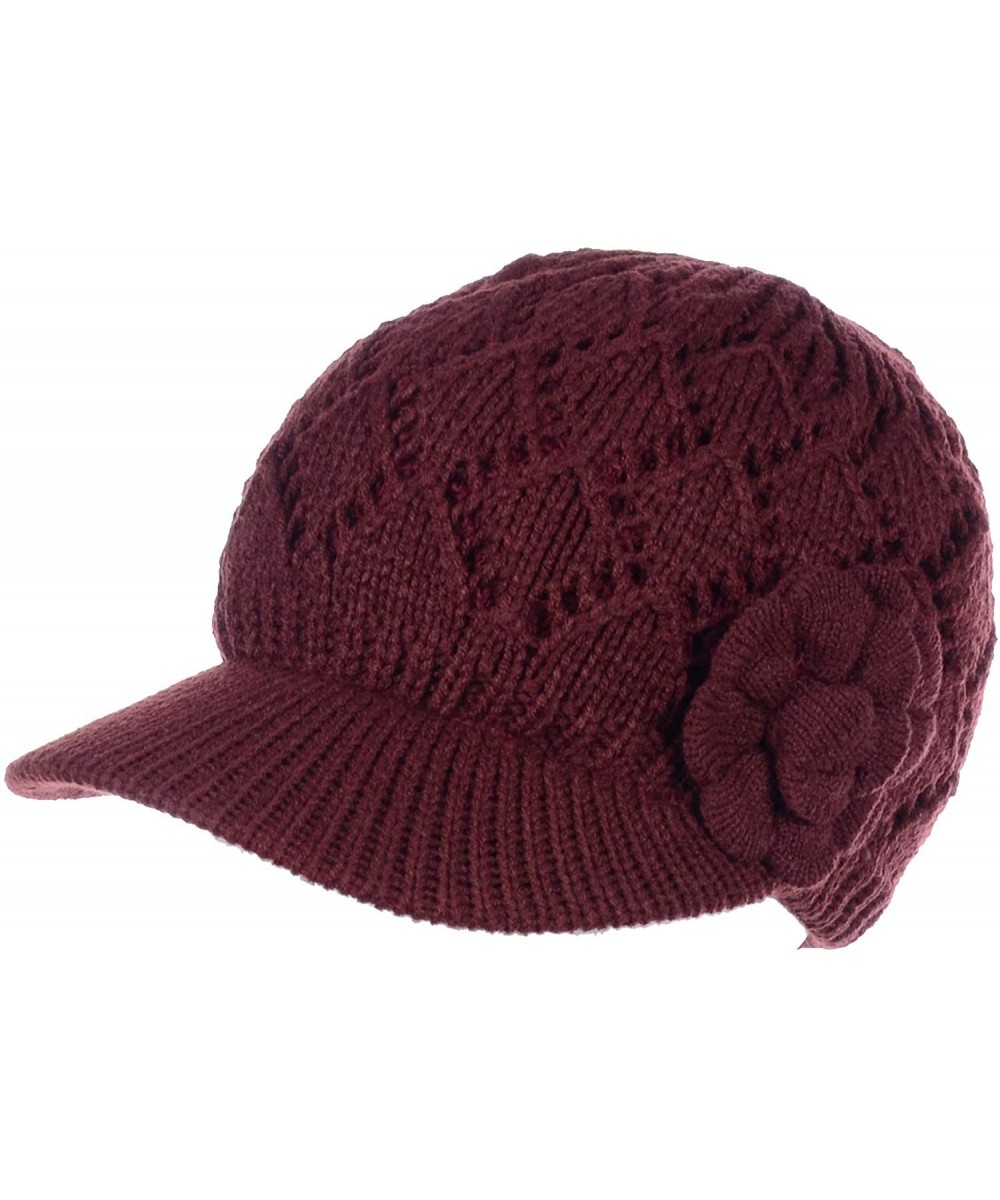 Newsboy Caps Womens Winter Chic Cable Warm Fleece Lined Crochet Knit Hat W/Visor Newsboy Cabbie Cap - C71860L3KKS $26.68