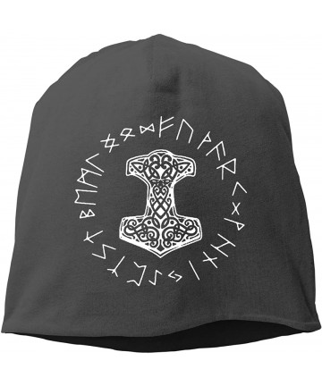 Skullies & Beanies Vikings Mjolnir and Rune Wheel Norse Mythology Symbol Unisex Skull Hat Knitted Hat Beanie Hats Cap for Win...