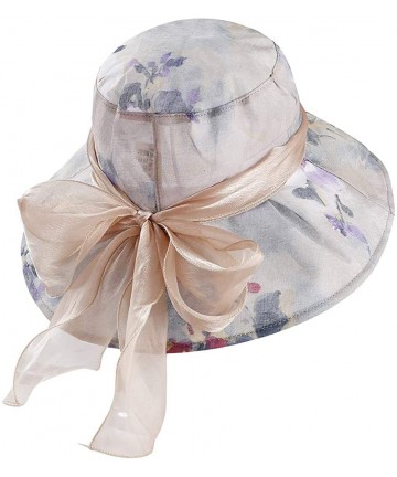 Sun Hats Womens Bowknot Veil Sun Hats Chiffon Foldable Wide Brim Bucket Sun Hat - Gray - CF196D00SO6 $24.97